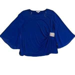 Tradition Royal Blue Bell Sleeve Blouse with Embellished Clasp, Size L/G (16-18)